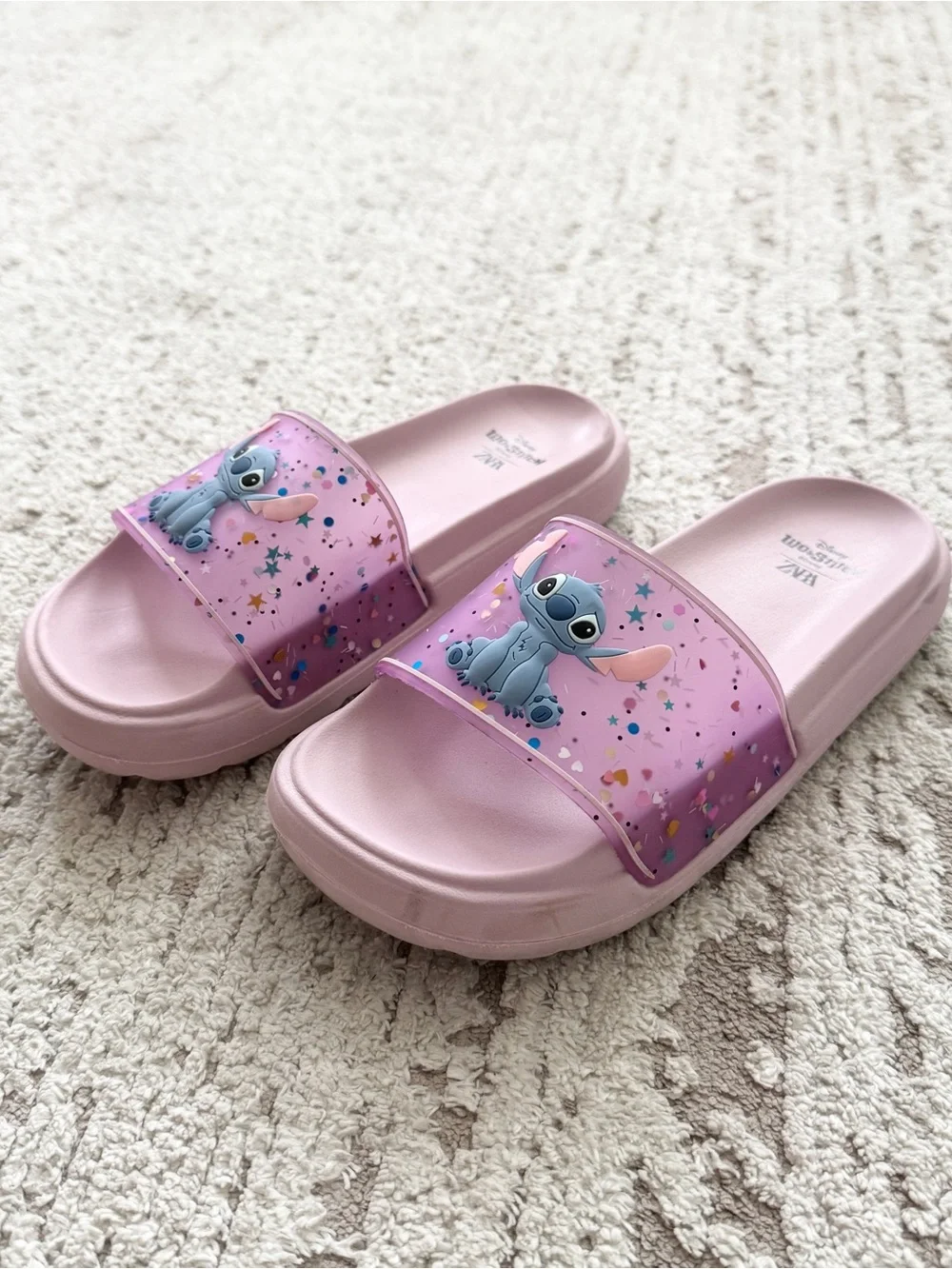Zara Kids Light Pink Stitch Slide Sandals